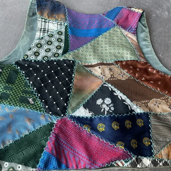 ‼️TRADED‼️RARE Vintage Reversible Silk Tie Patchwork Vest 🚢 - Picture 6 of 8